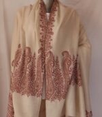 Cream Paladaar Hand Embroidered High-Quality Kashmiri Pashmina Shawl
