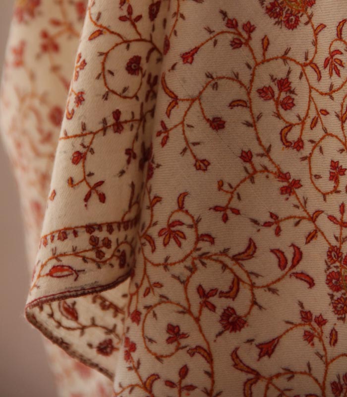 Natural Cream Jalidaar Hand Embroidered Kashmiri Pashmina Shawl