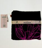 Pink Flower Outline High-Quality Black Velvet Cushion Cover - With Hand Ari Work, Lining, and Velvet Back 5