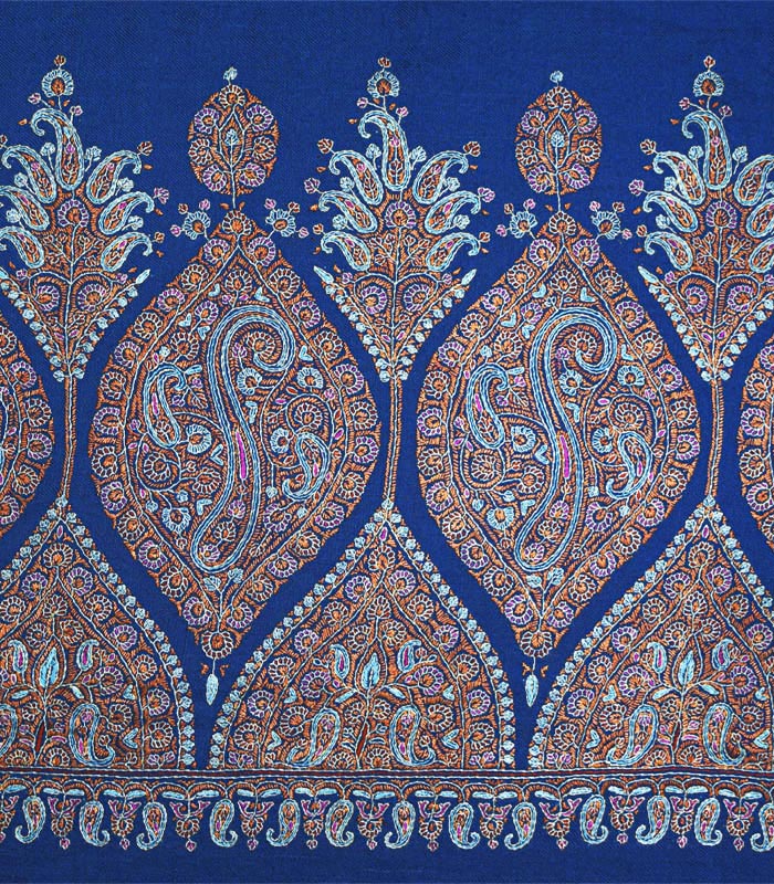 Blue Paladaar Hand Embroidered 100% Real Pashmina Shawl