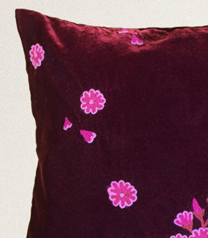 High-Quality Velvet Cushion Cover (Maroon-Pink) - With Hand Ari Work and Velvet Back 3