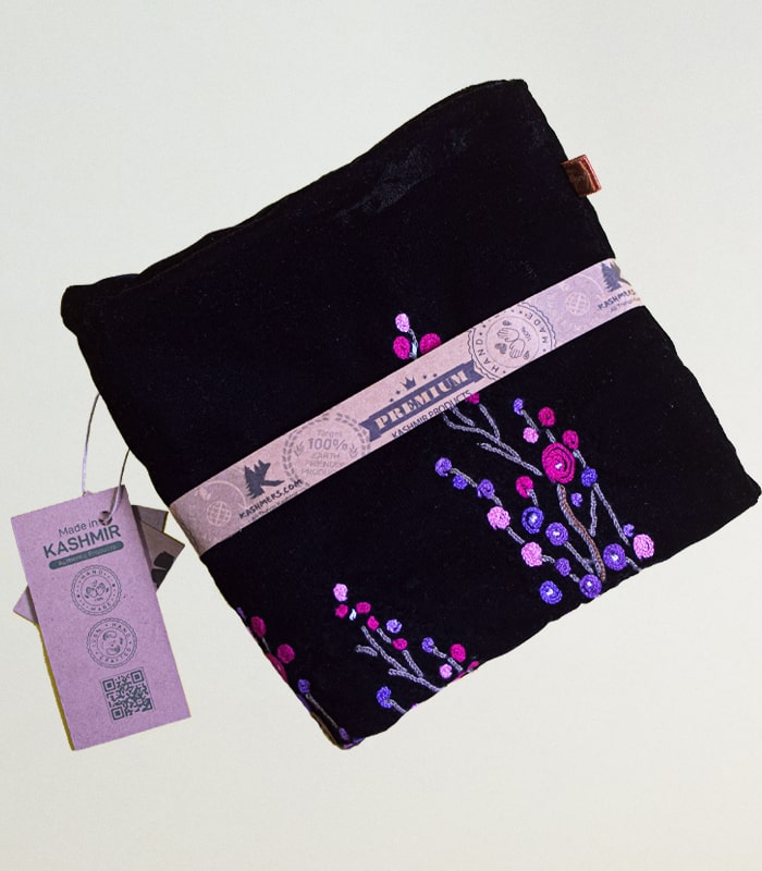 High-Quality Black Velvet Cushion Cover With Multicolored Hand Ari Work - With Lining and Velvet Back 5