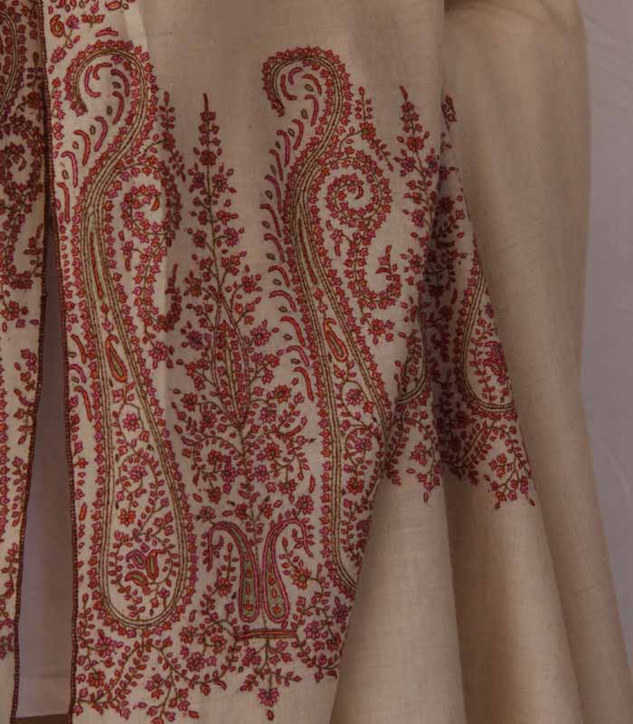 Cream Paladaar Hand Embroidered High-Quality Kashmiri Pashmina Shawl