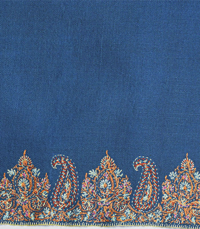 Blue Paladaar Hand Embroidered 100% Real Pashmina Shawl