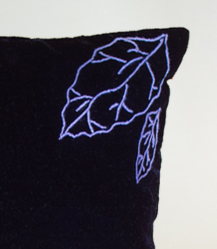 High-Quality Black Velvet Cushion Cover (Leaf Design)- With Hand Ari Work, Lining and Velvet Back 2