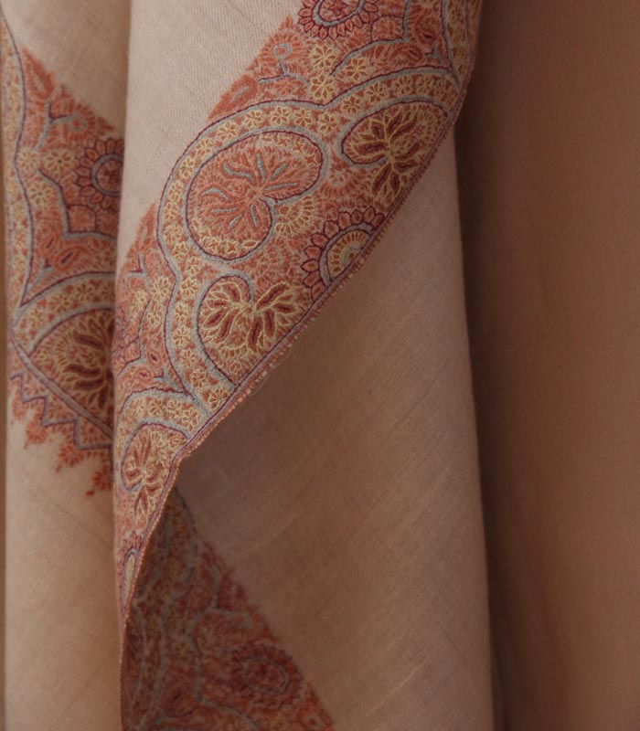 Cream Neemdor Hand Embroidered Kashmiri Pashmina Shawl