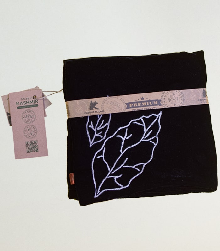 High-Quality Black Velvet Cushion Cover (Leaf Design)- With Hand Ari Work, Lining and Velvet Back 5