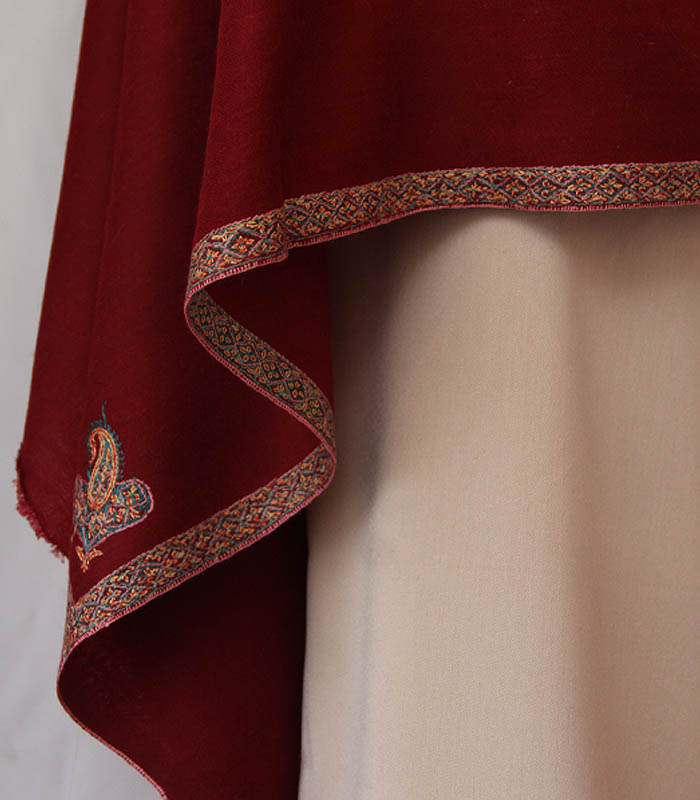 Deep Red Hashidaar Hand Embroidered Authentic Kashmiri Pashmina Shawl