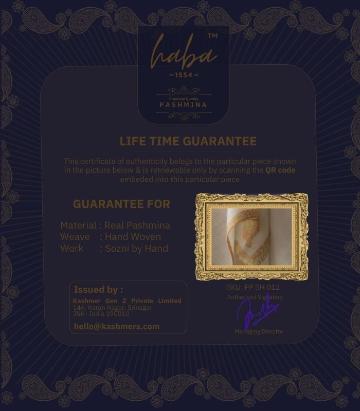 Life Time Guarantee for Authentic Kashmiri Pashmina Shawl