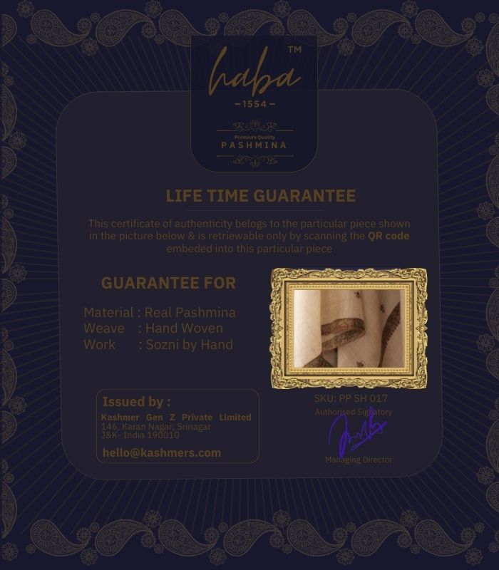 Life Time Guarantee for Authentic Kashmiri Pashmina Shawl
