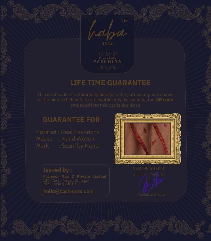 Life Time Guarantee for Authentic Kashmiri Pashmina Shawl