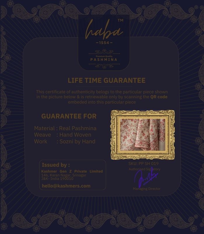 Life Time Guarantee for Authentic Kashmiri Pashmina Shawl