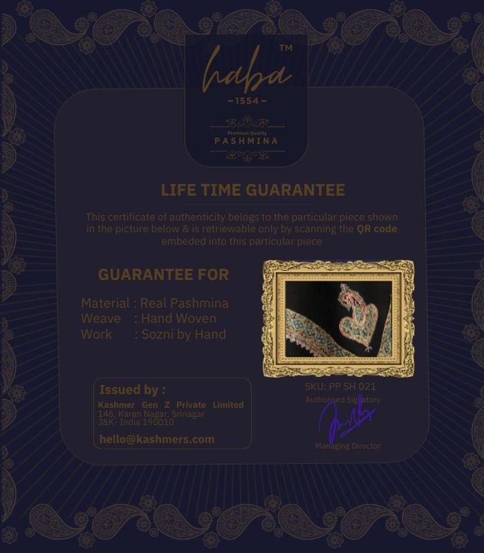 Life Time Guarantee for Authentic Kashmiri Pashmina Shawl