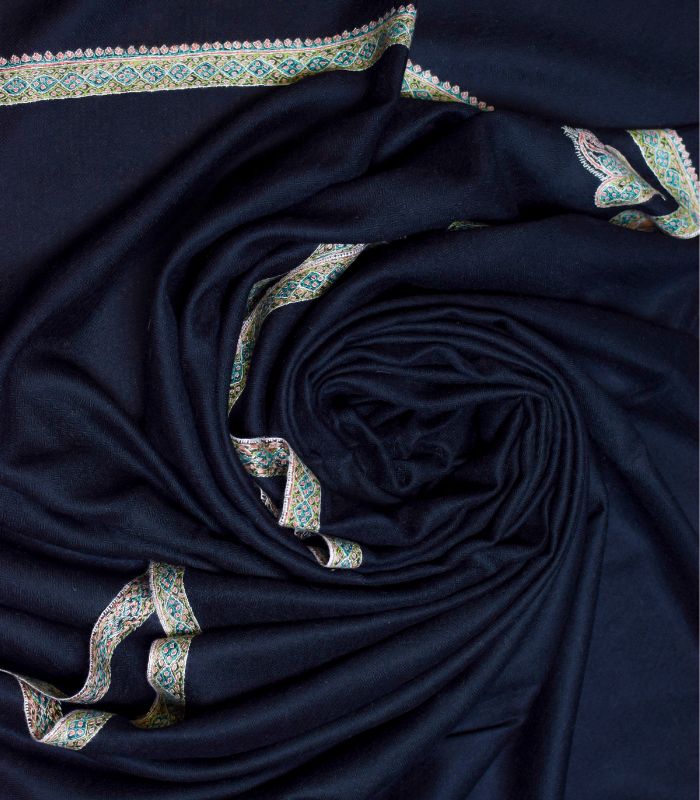 Black Hashidaar Hand Embroidered Kashmiri Pure Pashmina Shawl