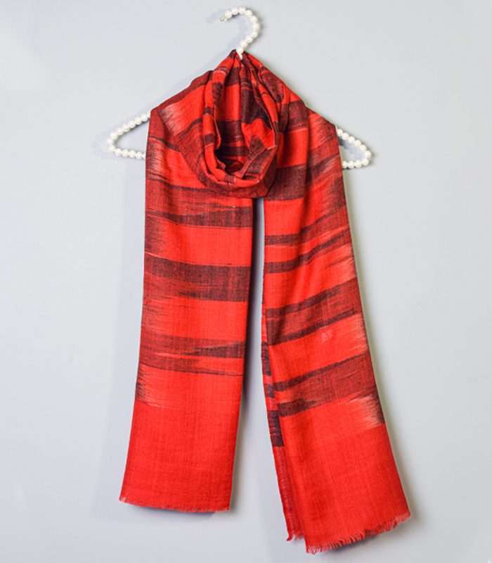 Red Ikkat Reversible Pashmina Stole