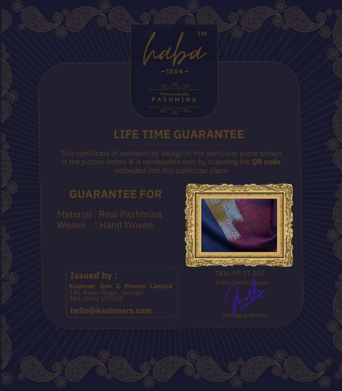 Life Time Guarantee for Authentic Kashmiri Pashmina Shawl