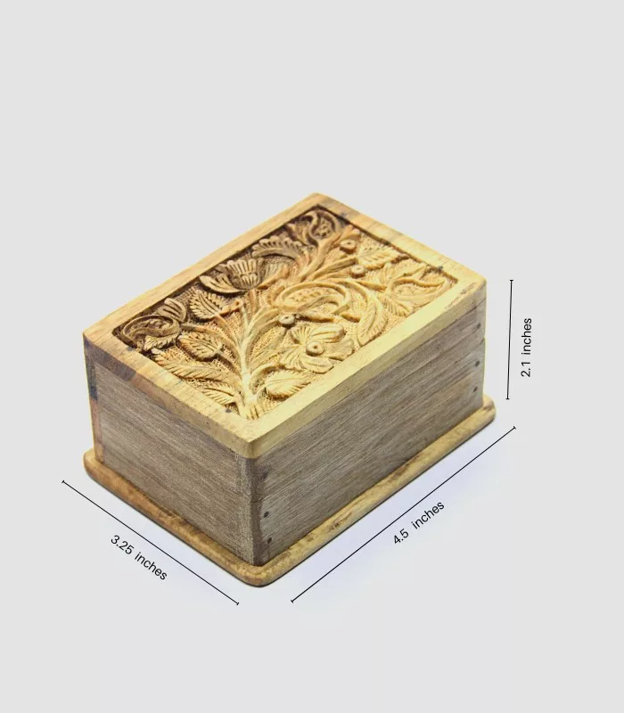 Real Walnut Wood Carved Boxes Chinar Design- Set Of 5