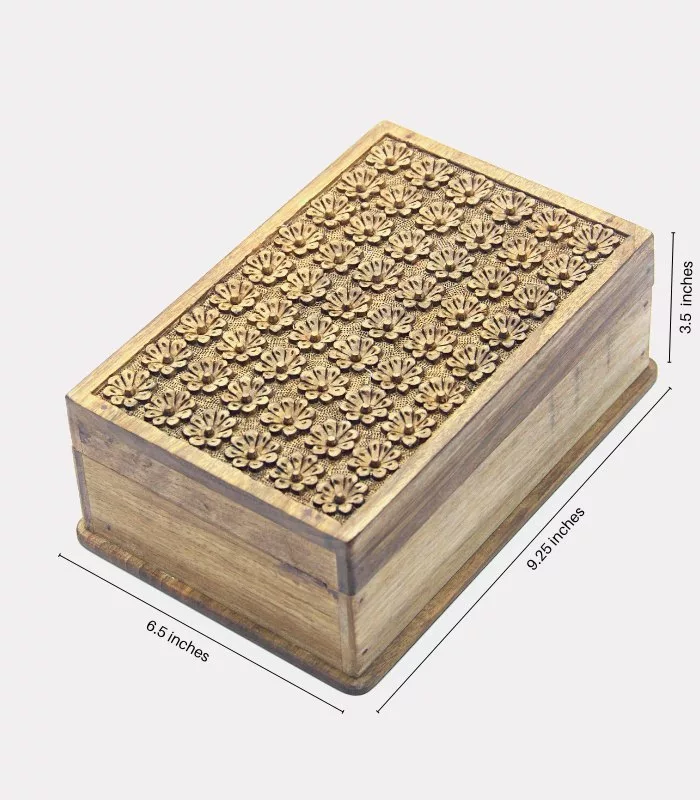 Real Walnut Wood Carved Boxes Small Flower Design- Set Of 5