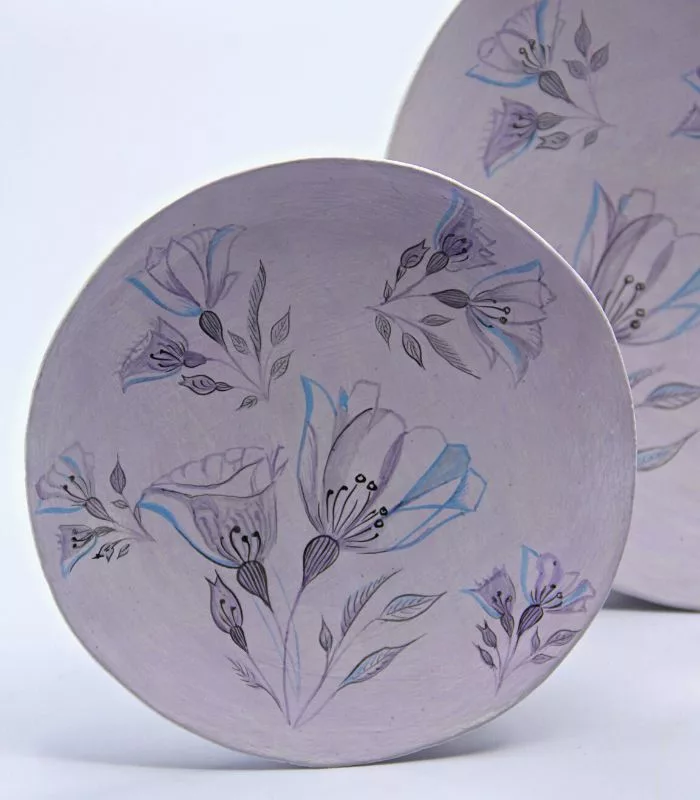 Paper Mache Wall Plates ( Lilac Floral ) - Set Of 3