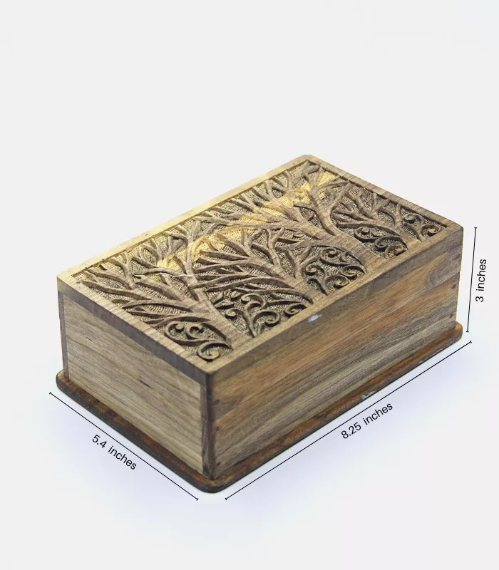 Real Walnut Wood Carved Boxes Tree Design- Set Of 5