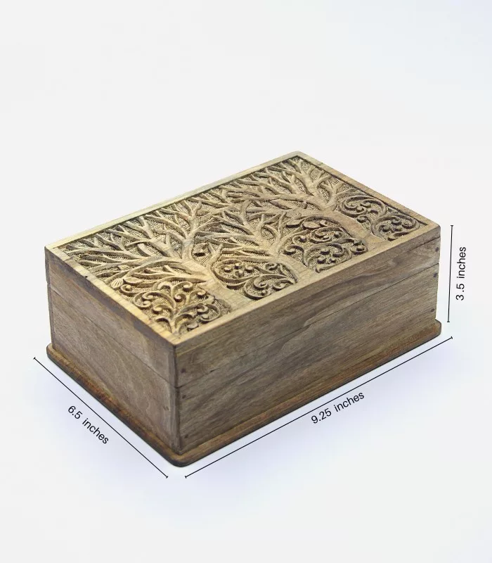 Real Walnut Wood Carved Boxes Tree Design- Set Of 5