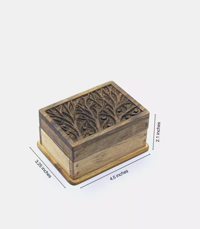 Real Walnut Wood Carved Boxes Tree Design- Set Of 5