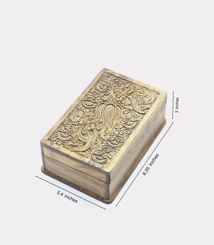 Real Walnut Wood Carved Boxes Floral Design- Set Of 5