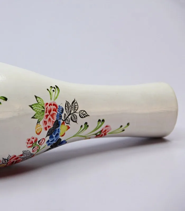 Paper Mache White Contemporary Floral Hand Painted Vase