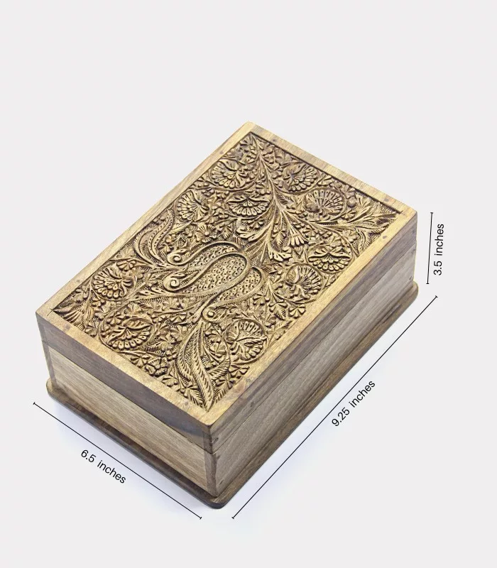 Real Walnut Wood Carved Boxes Floral Design- Set Of 5