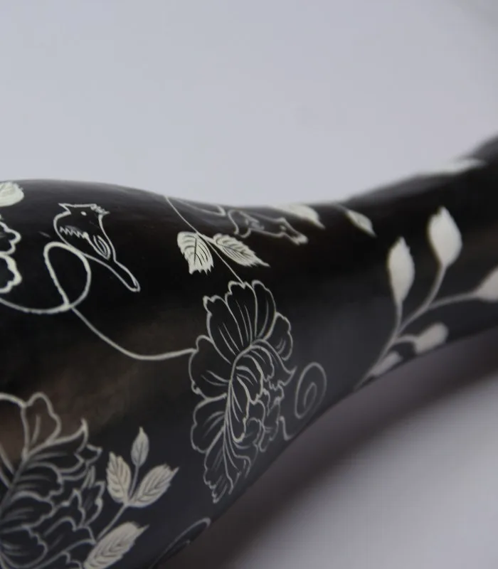 Paper Mache Black and White Floral Hand Painted Vase