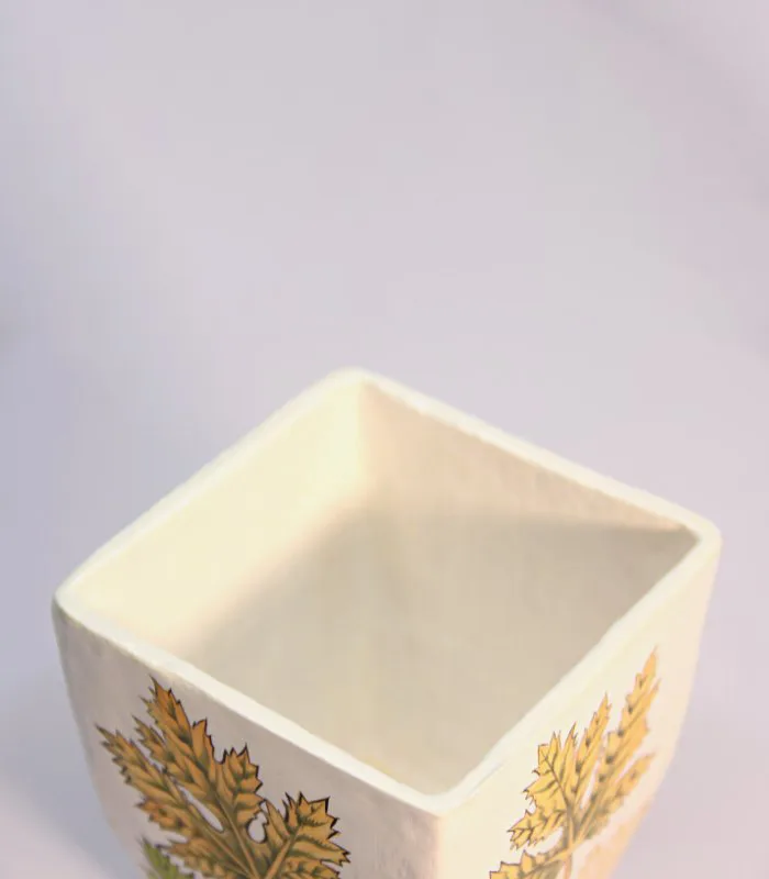 Paper Mache Square-White Hand Painted Chinar Leaves Pot