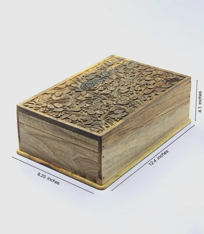 Real Walnut Wood Carved Boxes Chinar Design- Set Of 5