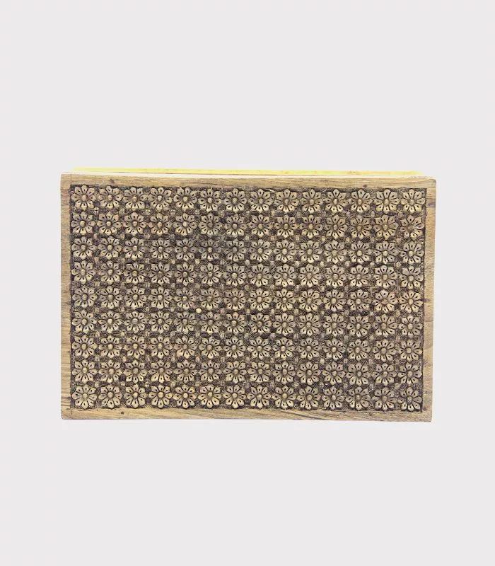 Real Walnut Wood Carved Boxes Small Flower Design- Set Of 5