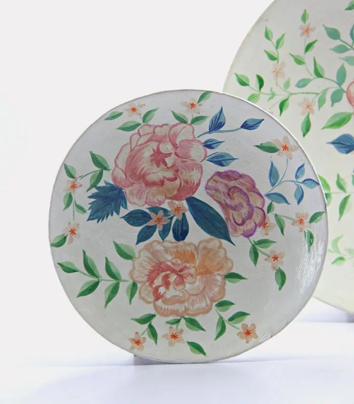 Paper Mache Multicolor Floral Wall Plates - Set Of 3