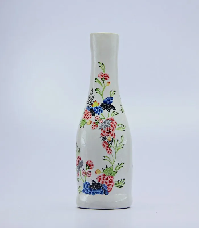 Paper Mache White Contemporary Floral Hand Painted Vase