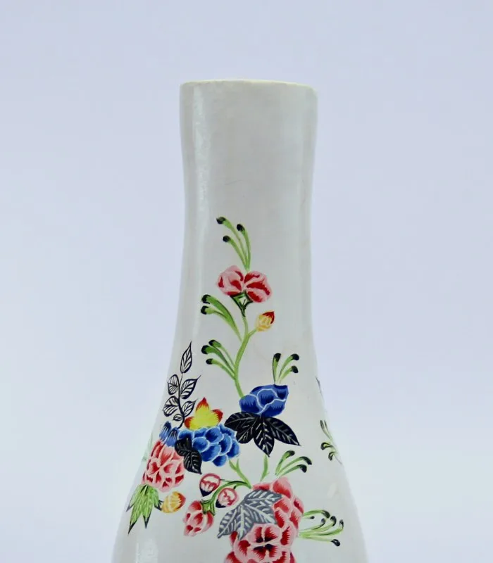 Paper Mache White Contemporary Floral Hand Painted Vase