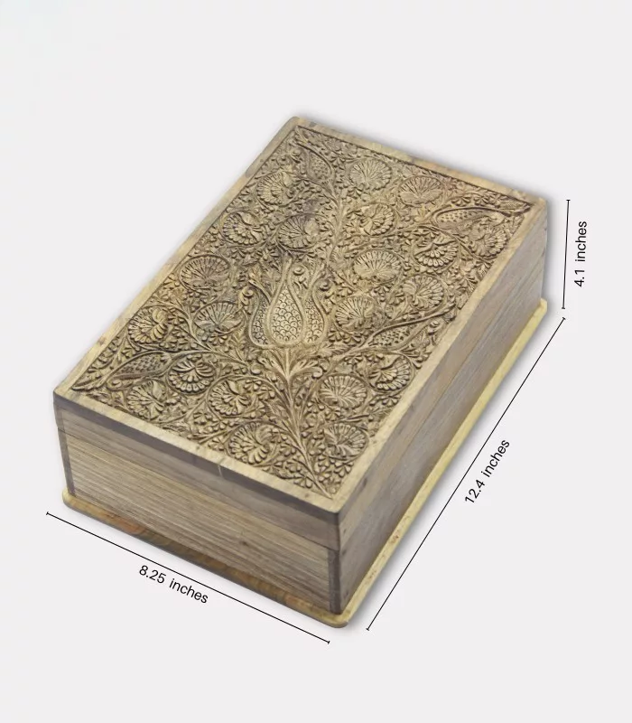 Real Walnut Wood Carved Boxes Floral Design- Set Of 5