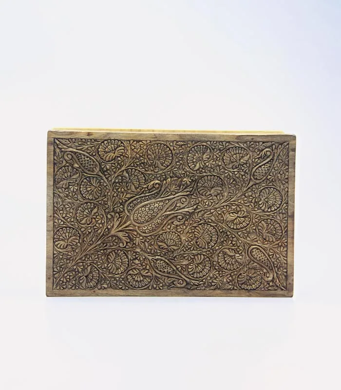 Real Walnut Wood Carved Boxes Floral Design- Set Of 5