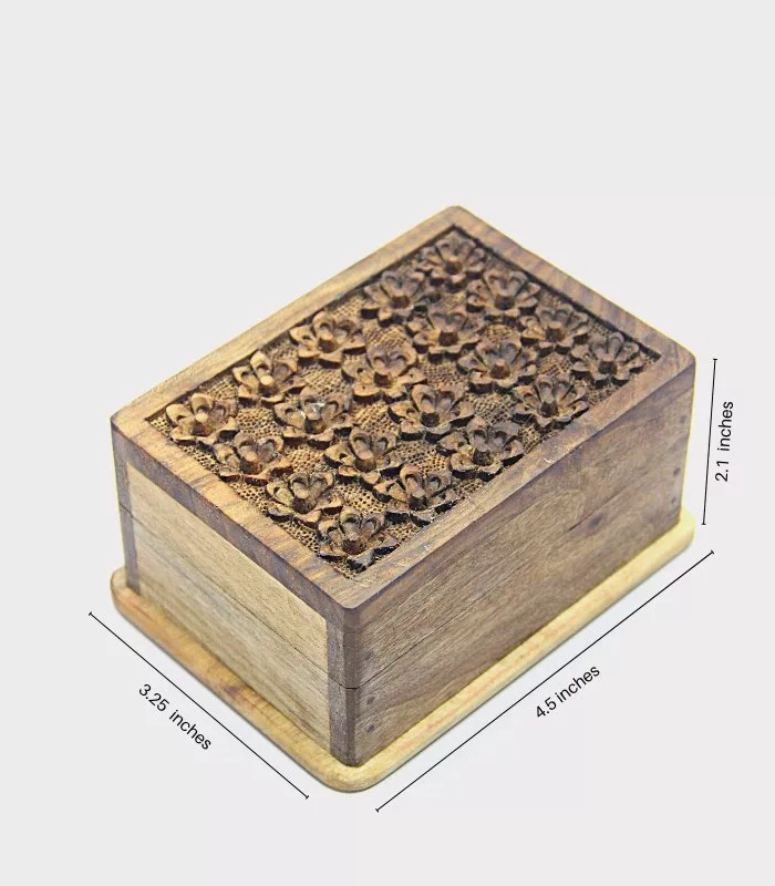 Real Walnut Wood Carved Boxes Small Flower Design- Set Of 5