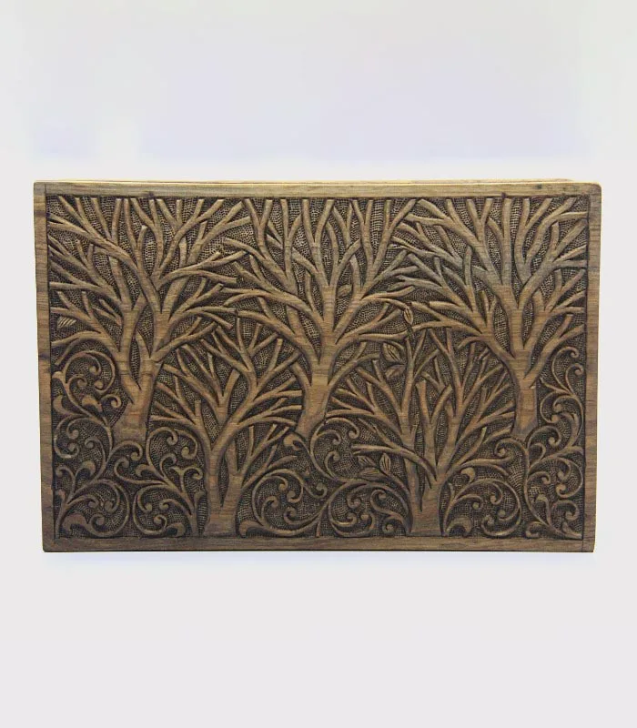 Real Walnut Wood Carved Boxes Tree Design- Set Of 5