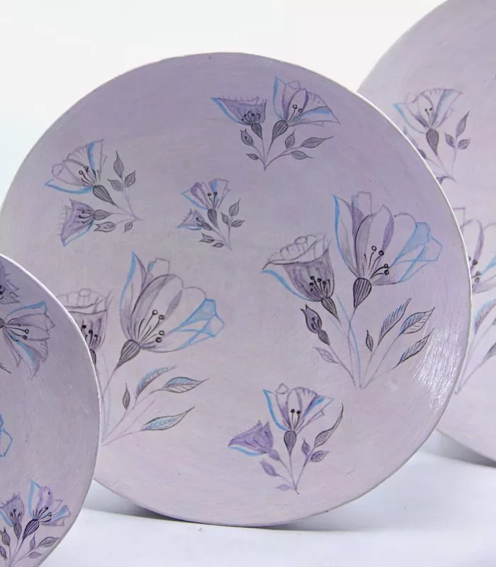 Paper Mache Wall Plates ( Lilac Floral ) - Set Of 3