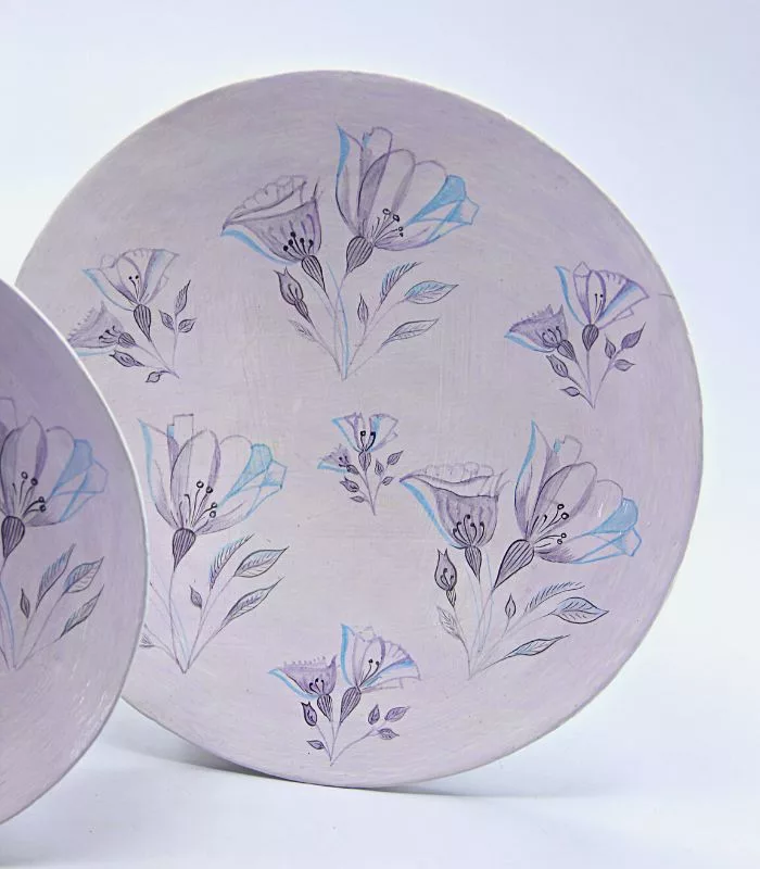 Paper Mache Wall Plates ( Lilac Floral ) - Set Of 3