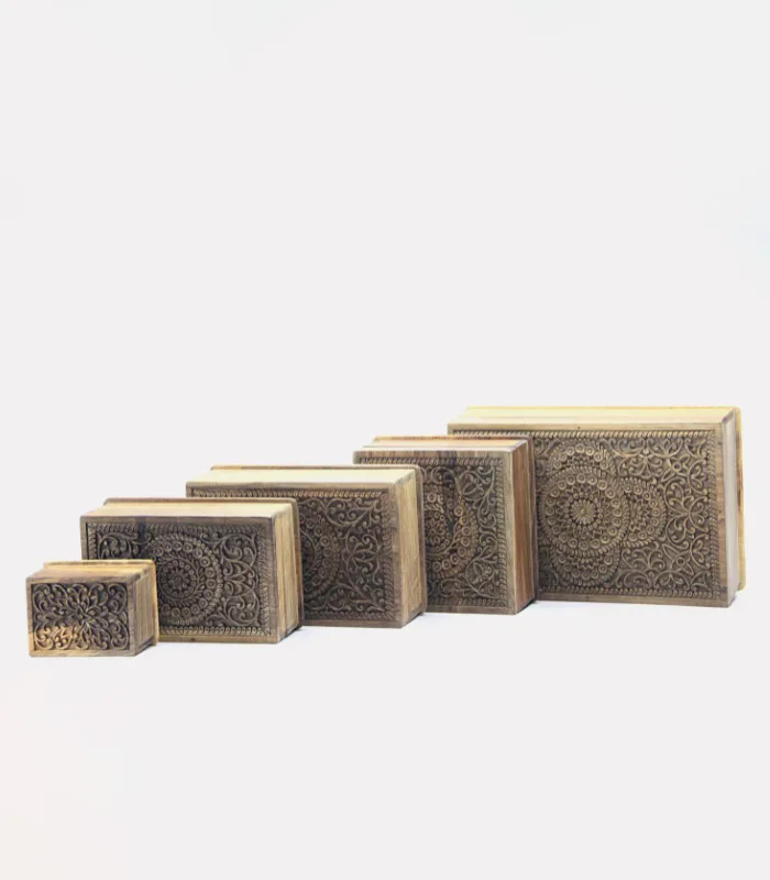 Real Walnut Wood Carved Boxes Chakri Design- Set Of 5