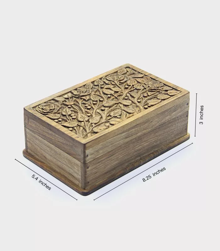 Real Walnut Wood Carved Boxes Chinar Design- Set Of 5