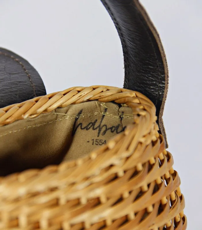 Willow Wicker Miniature Round Handbag - With Leather Flap, Magnetic Lock and Lining