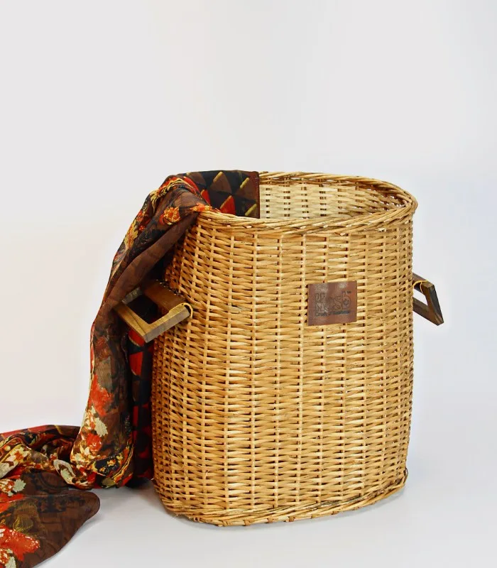 Willow Wicker Ruck Sack Shaped Storage Basket With Wooden Handles
