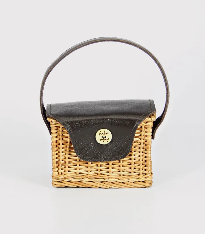 Willow Wicker Miniature Rectangular Handbag - With Leather Flap, Magnetic Lock and Lining