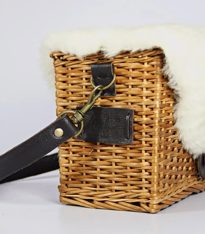 Willow Wicker Small Rectangular Handbag - With Merino Fur Flap, Magnetic Lock and Lining