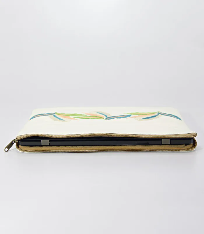 Multicolored Leaf Work Hand Sozni Work Pure Cotton Laptop Bag - With Lining