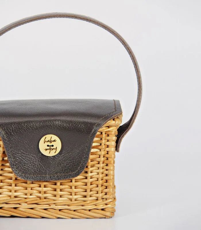 Willow Wicker Miniature Rectangular Handbag - With Leather Flap, Magnetic Lock and Lining